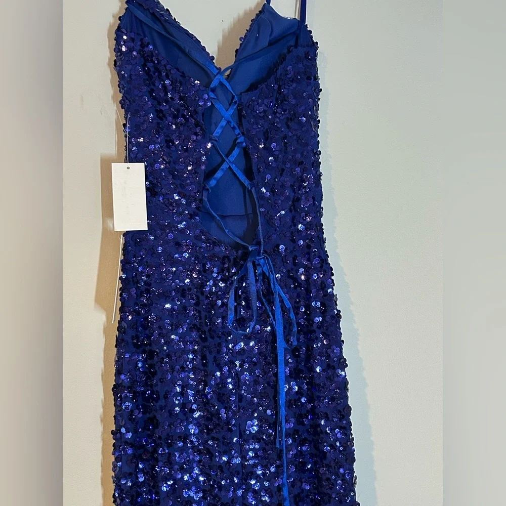 Crystal Doll Royal Blue Sequin Gown Size 7 NWT - Picture 4 of 11